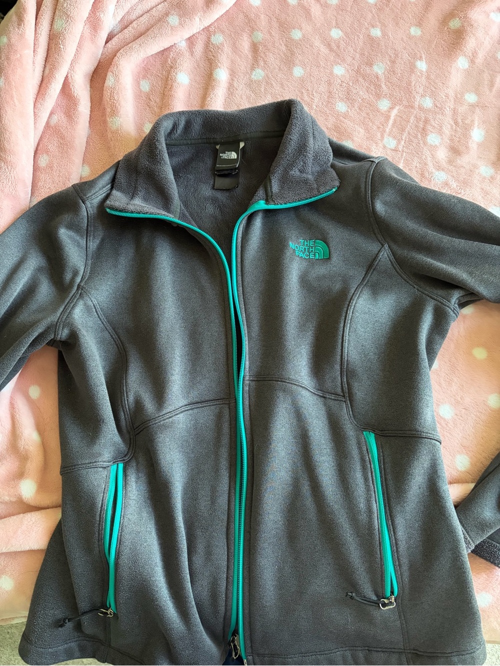 The North Face Women’s Gray Fleece Jacket with Teal Trim